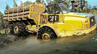 Caterpillar 745C Extreme Offroader  Transporting a Medium Logs Snowrunner [upl. by Neelak]