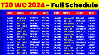 ICC T20 World Cup 2024  T20 World Cup 2024 Schedule  Team India Final Squad for T20 world cup 2024 [upl. by Nairad]