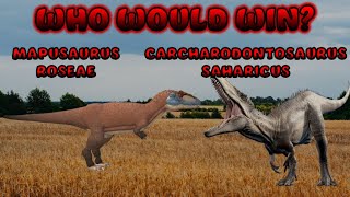 WHO WOULD WIN Carcharodontosaurus Saharicus or Mapusaurus Roseae [upl. by Marlen595]