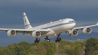 FullHD State of Kuwait Airbus A340500 landing amp takeoff at GenevaGVALSGG [upl. by Ayenat751]