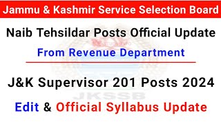 JKSSB Naib Tehsildar Posts 2024  JKSSB Supervisor Posts Official Syllabus Update  JampK NT Posts [upl. by Htebzile]