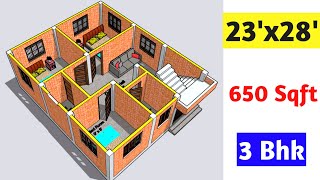 23 x 28 house plan  23 x 28 house design  650 Sqft [upl. by Chaddie200]