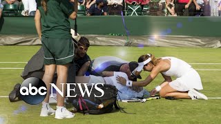 US tennis star collapses midmatch at Wimbledon [upl. by Goth]