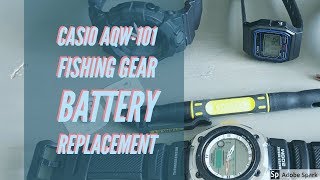 How to replace CASIO watch battery  Casio AQW101 Fishing Gear  SR927W watch battery [upl. by Adeirf744]