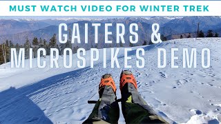 How to Wear Gaiters and CramponsMicroSpikes  Demo Video ❄️  Trekking Gears  Kedarkantha Trek 🎿 [upl. by Ethelred]