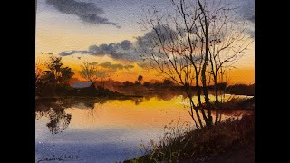 Watercolor painting tutorial  Cloudy Landscape [upl. by Setarcos601]