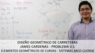 PROBLEMA 31 JAMES CARDENAS  ELEMENTOS GEOMÃ‰TRICOS DE CURVAS CURSO DISEÃ‘O DE CARRETERAS  VIDEO 5 [upl. by Spiers815]