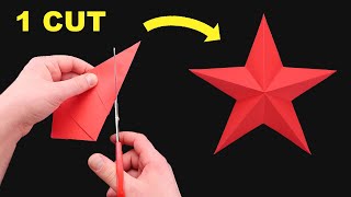 Perfect shape Paper Star in ONE CUT Easy paper star  DIY [upl. by Ona]