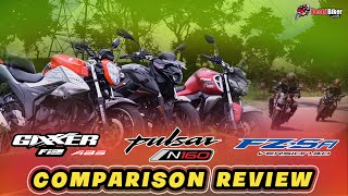 Yamaha FZs V3 Vs Suzuki Gixxer Fi ABS Vs Bajaj Pulsar N160 Comparison Review [upl. by Aurelia]