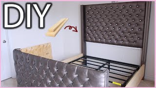 DIY How to build a Luxury Diamond Tufted Head board Bed frame from Scratch Tutorial Instagram Worthy [upl. by Uyerta27]