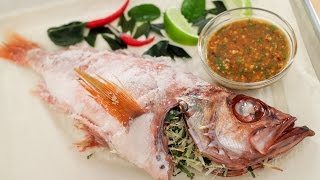 Salt Crusted Fish Recipe ปลาเผาเกลือ  Hot Thai Kitchen [upl. by Palecek]