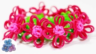 How to make bracelets with flowers EASY Rainbow Loom DIY Kawaii Rubber Band Bracelet Mathie [upl. by Tacy]