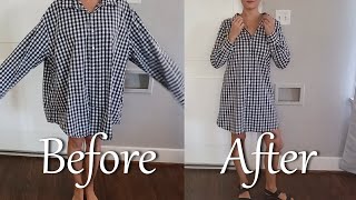 How to turn a large button down shirt into a fitted casual dress [upl. by Peddada217]