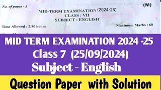 class 7 English Mid term examination 202425 250924 कक्षा 7 English Question paper with soln [upl. by Ovatsug]