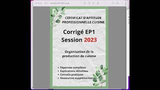 Corrigé de lépreuve EP1 session 2023  CAP cuisine candidat libre [upl. by Fredi188]