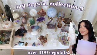 my crystal collection amp their meanings ♡ 100 pieces moldavite malachite rose quartz  more [upl. by Ruberta]