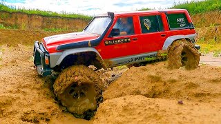 RC CARS Stuck in MUD – Rescue WINCH  Nissan Patrol Gmade 4x4 and RC TRUCK ZIL 131 Axial 6x6 [upl. by Kcam]