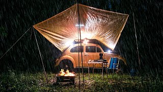 Car Camping In The Rain With The Classic VW Bug  Car Camping ASMR [upl. by Seta339]