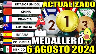 Medallero ACTUALIZADO Juegos Olímpicos París 2024 hoy martes 6 agosto 2024 olimpiadas medallas parís [upl. by Elleimac]