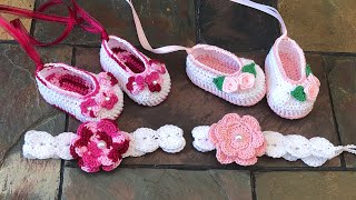 Zapatitos y diadema para bebé tejidos a crochet 36 meses [upl. by Eelanej]