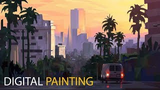 City Sunset Digital Painting Process [upl. by Atiseret]