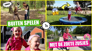 1 UUR NIEUW BUITEN SPELLETJES met DE ZOETE ZUSJES Trampoline Springen En Meer ♥DeZoeteZusjes♥ [upl. by Otir493]