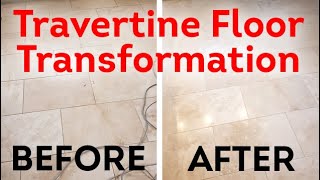 Travertine floor  repairing honing and polishing GRIME TO SHINE [upl. by Ahsitauq]