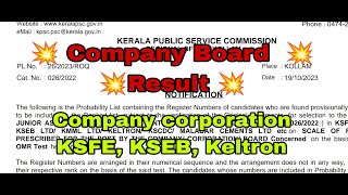 💥 Company Board Assistant Result 💥 Company corporation KSFE KSEB Keltron kerala psc keralapsc [upl. by Enerol531]