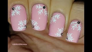 Baby Pink SNOWFLAKE NAIL ART  Elegant WINTER NAILS For Holidays [upl. by Lennard989]