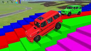 Double Flatbed Trailer Truck vs Speedbumps Train vs Cars BeamngDrive3 [upl. by Idnerb740]