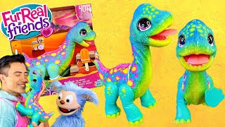 New FurReal Snackin Sam the Bronto Interactive Dinosaur  Hasbro Toy Unboxing Awesome [upl. by Eleazar]