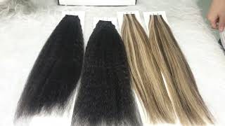 tape in hair extensions black women Kinky Straight HairWhite Women Highlight human hair extensions [upl. by Sidnarb]