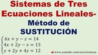 Sistema de tres Ecuaciones Lineales con tres incógnitas  MÉTODO DE SUSTITUCIÓN [upl. by Belda451]