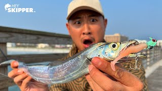 Pier Fishing Have You EVER Caught THIS Fish Long Silver Metallic Ribbon Fish Catch amp Cook [upl. by Annauqaj]