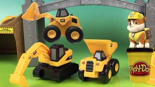 Play Doh fun with CAT Construction Mini Worker toys Excavator Bulldozer aka Mighty Machines [upl. by Okier]