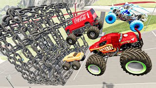 Cars Flying amp Crashes Through Iron Chain Cube  JawDropping Jumps [upl. by Kamal]