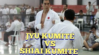 Karate  Shiai kumite vs jyu kumite competition rules vs free fight training [upl. by Haraj]