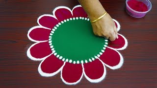 Beautiful simple freehand rangoli for thaipusam 2019  colour kolam with out dots  best muggulu [upl. by Erodeht]