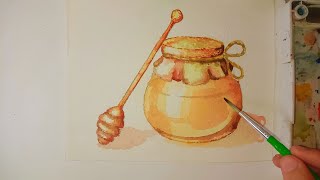 How to Paint a HONEY JAR with Watercolors [upl. by Brendon]