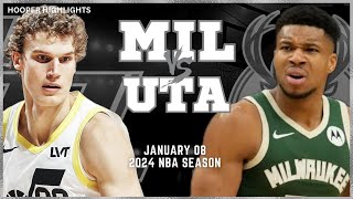 Milwaukee Bucks vs Utah Jazz Full Game Highlights  Jan 8  2024 NBA Season [upl. by Nodanrb]