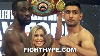 TERENCE CRAWFORD VS AMIR KHAN OFFICIAL WEIGHIN AND INTENSE FINAL FACE OFF [upl. by Akihsan]