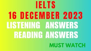 16 December 2023 IELTS Reading Answers  IELTS Listening Answers  ieltsexam ieltsreview reading [upl. by Drobman]