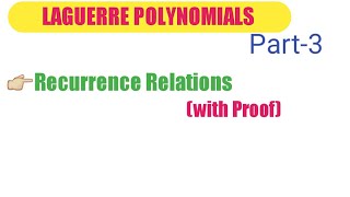 Part3 Recurrence Relations For Laguerre Polynomials  Special Function in Hindi English [upl. by Aniela]