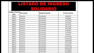 INGRESO SOLIDARIO POR FIN UN LISTADO PARA CONSULTAR SI SOMOS BENEFICIARIOS [upl. by Sirehc202]