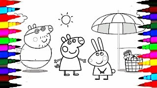 Coloring Pages Peppa Pig and Family on Holiday l Kids How To Color Drawing Pages l Learn Colors [upl. by Ttenaj]