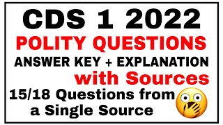 CDS 1 2022 ANSWER KEY  CDS 1 2022 POLITY QUESTIONS SOURCES  CDS 1 2022 POLITY QUESTIONS ANSWER KEY [upl. by Ofloda]