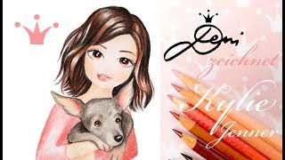 How to draw Kylie Jenner  Dog Norman 👑 Deni zeichnet Mädchen mit Hund 🌸Ausmalen Vorlage Topmodel [upl. by Damiani]