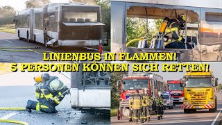 Linienbus in Flammen  Alle 5 Personen können sich retten   Feuerwehr Rheinstetten im Einsatz [upl. by Saraiya473]