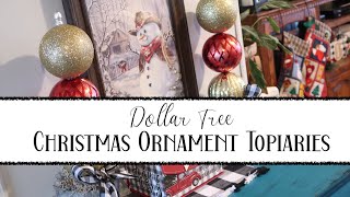 Dollar Tree Christmas Ornament Topiaries  Christmas Decor  Cluttered CorkBoard [upl. by Aokek]