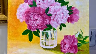 Peonies easy acrylic painting 2 [upl. by Alleoj]